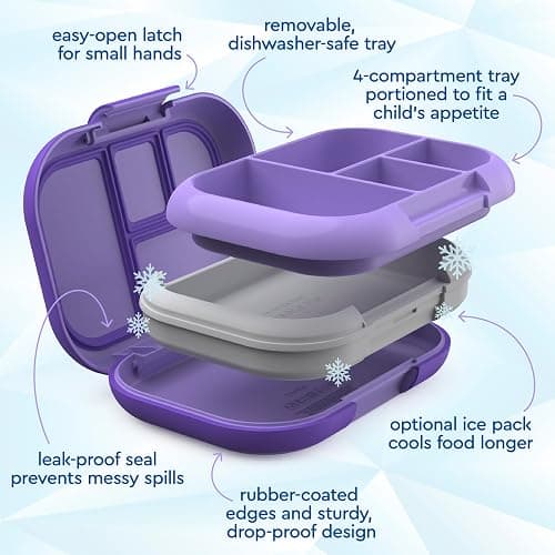 Bentgo Chill Kids Leak-Proof Lunch Box - 4-Compartment Bento Box with Built-In Ice Pack, 3.3 Cup Capacity, PFAS & BPA-Free, Microwave & Dishwasher Safe, Ideal Size for Ages 3 to 7 (Purple) thumbnail 6
