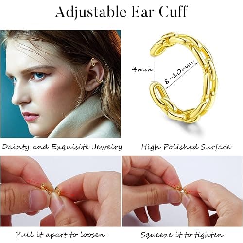 HAIAISO 18 Pcs Gold Ear Cuffs for Women Non Piercing Adjustable Ear Cuff Earrings Clip On Cartilage Helix Wrap Ear Jewelry Set - Gold thumbnail 2