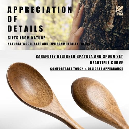 HSM Wooden Spoons for Cooking – 10-Piece Wooden Utensil Set, Non-Stick Safe, Easy-to-Clean Natural Acacia Wood Kitchen Utensils, Ideal for Cooking, Stirring, and Serving at Home thumbnail 4