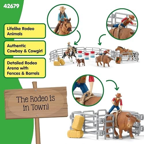 Schleich Farm World - 42PC Rodeo Playset with Animal and Rider Figurines - Cowboy and Cowgirl Action Figures with Cattle and Horse Toys - Western Riding Screen-Free Toys - Kids Ages 3+ | 42679 thumbnail 3