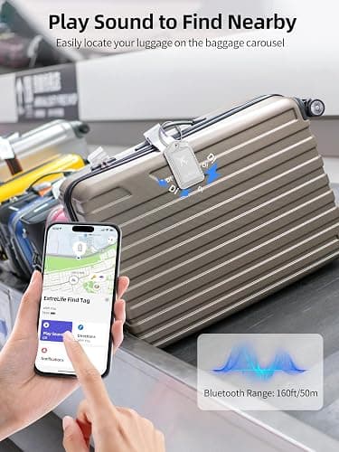 Luggage Tags, Works with Apple Find My, Leather Suitcase Tag, Rechargeable | Luggage Tag for Suitcases, Travel Bags, Backpack, Bag Tags for Travel with Privacy Flap, Smart Luggage Tracker, Gray thumbnail 4