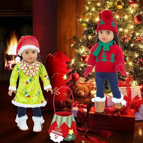 UNICORN ELEMENT 2 Sets Christmas Doll Clothes and Accessories Fit 18 Inch Girl Doll Christmas Santa Costume Including Christmas Dress, Sweater, Hairpin, Hat, Scarf, Boots, etc thumbnail 7