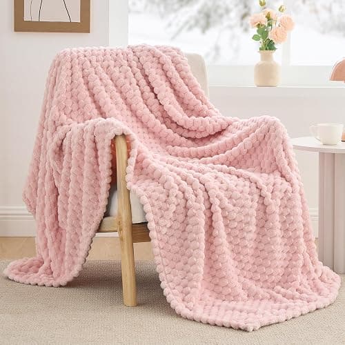 BEDELITE Fleece Decorative Blanket - 3D Jacquard Pink Throw Blankets for Women's Couch & Bed, Soft and Cozy Warm Plush Fluffy Blanket, Cute Birthday Gift for Women, 50x60 Inches thumbnail 9