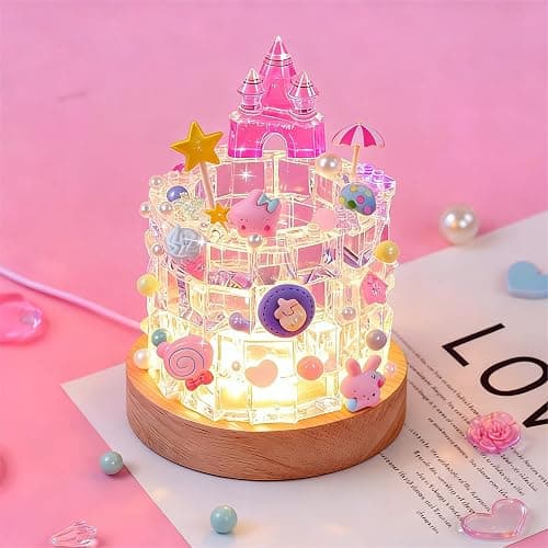 ndodved DIY Imitation Crystal ice Pen Holder nightlight, Plug-in Manual Set LED Warm lamp, Suitable for Bedroom/Children's Room Decoration | Desk/Bedside lamp, Christmas Gift. (Castle Pink) - Image 1