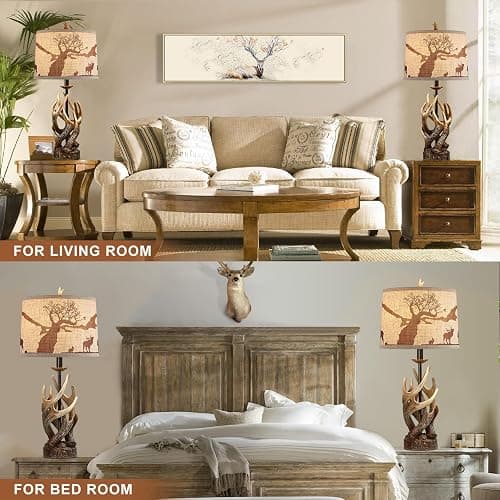 HUITICO Rustic Deer Antler Table Lamp for Living Room End Tables Farmhouse Cabin Lamps with USB A + C Charging Ports 28" Tall Western Country Bedroom Lamps for Nightstand, Single, Bulb Not Included thumbnail 2