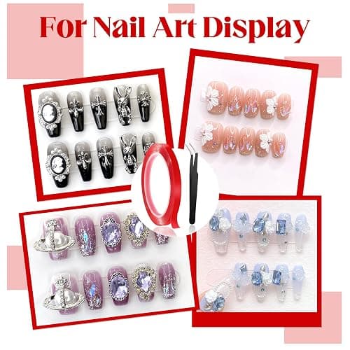 Qenk 6 Rolls of Double Sided Nail Tape Reusable Double Sided Mounting Tape Nail Tape for Press on Nail Packaging Nail Art Pressed Nail Supplies for Nail Tip Color Design Display with Tweezers thumbnail 6