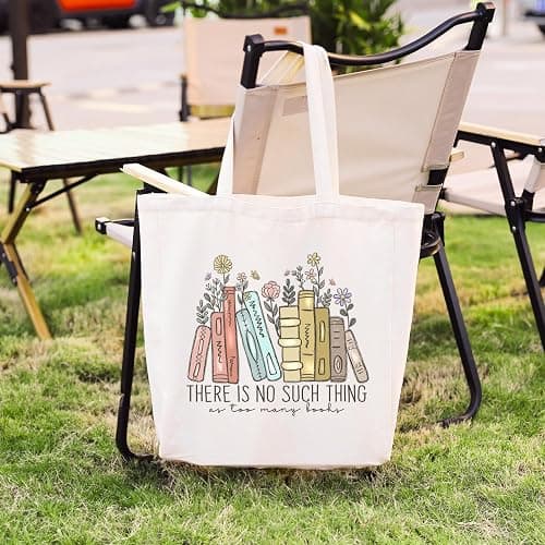 LEADO Cute Canvas Tote Bag with Pocket, Book Lovers Gifts - Mothers Day, Birthday, Book Club Gifts for Book Lovers Women - Reading Accessories, Librarian, Bookish, Readers, Teacher, Library Present thumbnail 7