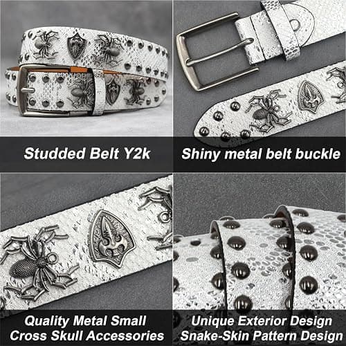 EVERBLTING Black Studded Belt Y2k Skull Belt Y2k Studded Belts for Men Women Punk Emo Gothic Skull Spiked Belts thumbnail 3