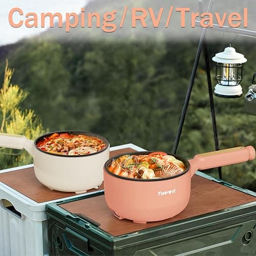 TOPWIT Hot Pot Electric, 𝟐𝐋 Electric Pot, Portable Non-Stick Portable Cooker, Sauté Pan for Steak, Egg, Fried Rice, Ramen, Soup with Dual Power Control (Silicone Spatula Included), Peach thumbnail 8