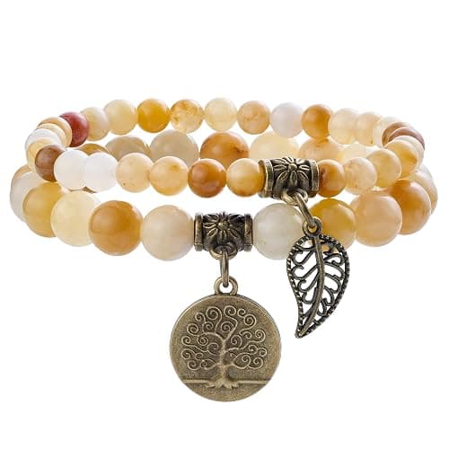 Bivei Natural Semi Precious Gemstone beads bracelet for women - Life Tree and Leaf Charm Energy Reiki Crystal Stretch Bracelets - Image 1