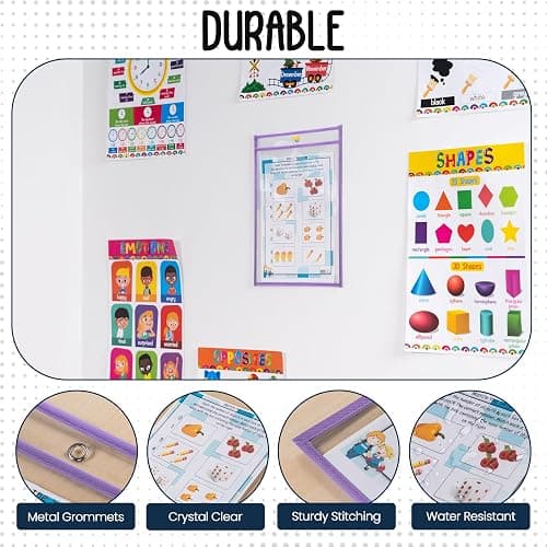 Essex Wares - 6 Pack, Light Purple, Water-Resistant Dry Erase Pocket Document Protectors, 10" Wide x 13.5" Tall - Dry Erase Clear Plastic Sleeves - Reusable & Easy Erase Plastic Invoice Holders thumbnail 4