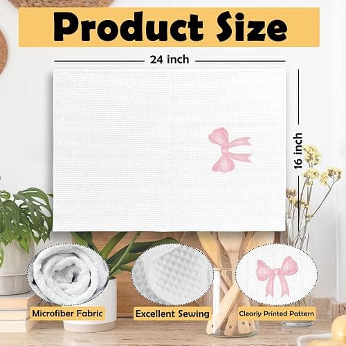 Mcehtle Coquette Pink Bow Girls Gifts Kitchen Towels Set of 2, Pink Bow Ribbon Hand Towels for Bathroom Decorative Tea Towels Dish Towels, Coquette Girly Bathroom Decor, 16x24 Inch thumbnail 3