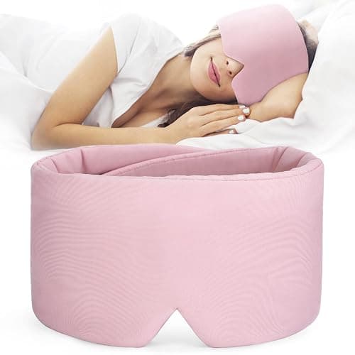 FRESHME Cotton Sleep Mask Blackout - Handmade Eye Mask for Sleeping Eye Shade Cover Sleep Mask for Women Men Girl Soft and Breathable Adjustable Blinder Light Blocking Pink Airplane with Travel Pouch - Image 1