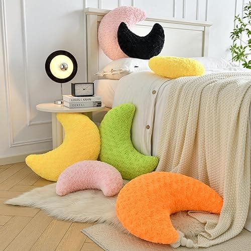 ZCNYCLAM Moon Pillow, Moon Shaped Pillow with Soft Faux Fur for Couch Bed Sofa, Cute Half Moon Pillows with Room Decor for Bedroom Living Room (19 Inches, Lavender) thumbnail 8