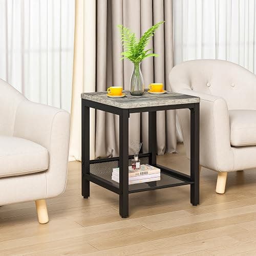 AWQM Coffee Table Set of 3, Industrial Coffee Table with 2 Square End Side Tables, Modern Living Room Table Set with Metal Frame for Apartment Home Office, Grey thumbnail 7