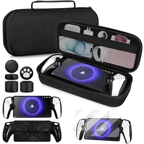 4 in 1 Accessoris Set Compatible with Playstation Portal, EVA Hard Carrying Case for PS5 Portal, Silicone Protective Cover,2 Pcs Screen Protector,10 Thumb Grip Caps,Ps Portal Accessories Black - Image 1