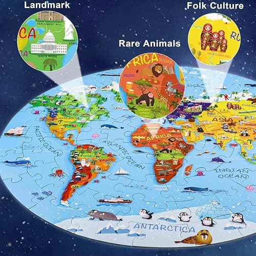 DIGOBAY World Map Jigsaw Puzzle for Kids 4-8, 70 Piece Large Round Floor Puzzles for Kids Ages Toddler Puzzle Globe Geography Games Educational Toys Birthday for Children thumbnail 5