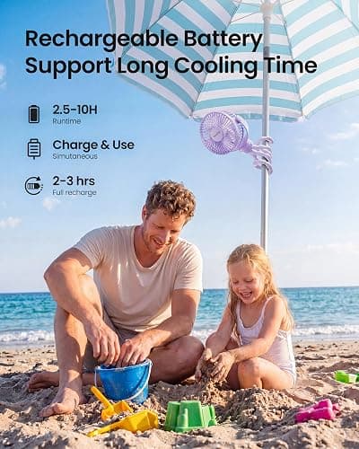 Gaiatop Mini Electric Fan with 360 Rotation, 5.5mm Gaps, Rechargeable Battery, 3 Speeds, Purple | Battery Operated Detachable, 3 Speed Rechargeable, 360° Rotate Flexible Tripod, Cooling for Car Seat Crib Treadmill Travel thumbnail 6