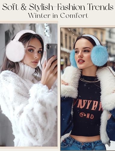 Lainlight Women Winter Ear Muffs Foldable Ear Warmers Ultra Soft Fluffy Faux Fur Earmuffs for Travel Skiing Outdoor thumbnail 5
