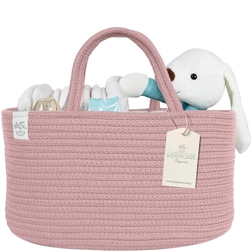 KiddyCare Diaper Caddy Organizer for Baby Nursery Basket with Handle Lid | Nursing with Changing Table Organizer Cart, Newborn Caddy | Rosy (Floral Print) X-Large - Image 1