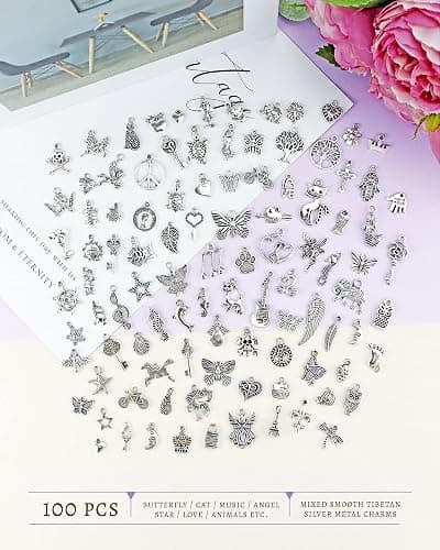 JIALEEY Wholesale Bulk Lots Jewelry Making Silver Charms Mixed Smooth Tibetan Silver Metal Charms Pendants DIY for Necklace Bracelet Jewelry Making and Crafting, 100 PCS thumbnail 5