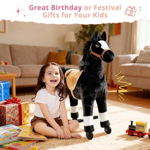Pipleo Ride on Horse for Big Kids, Riding Horse Rider Mechanical Walking Action Plush Animal for 4 to 9 Years, No Battery or Electricity, Max Load 165 LBS Black thumbnail 4