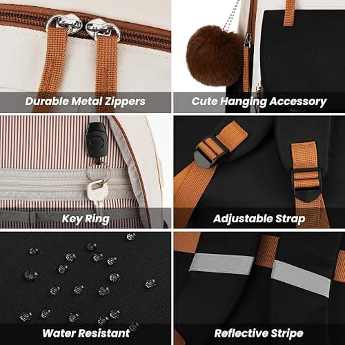 WINDARS School Backpack for Teen Girls, Cute College Backpacks for Women Students Aesthetic Bookbag Large 15.6 Inch Laptop Bag Middle School Travel Back Pack (Beige-Black-Brown) thumbnail 4