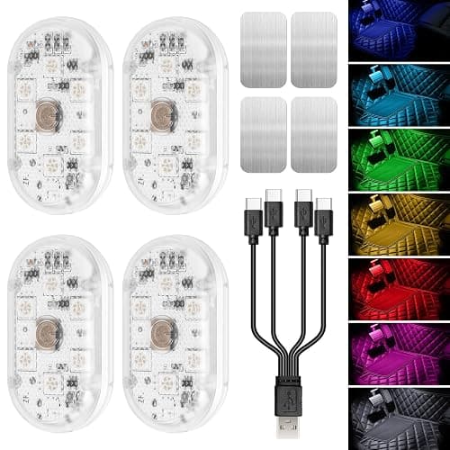Wireless Car Led Interior Lights 4PCS, 7 Colors Under Dash Lights Touch, Wireless Led Lights for Car, Rechargeable Led Anti-Collision Strobe Lights for Motorcycle, Drones, E-Bikes, Home, Truck - Image 1