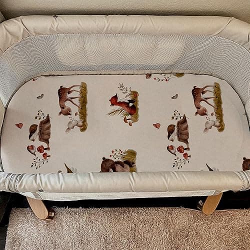 Gllquen Baby Bassinet Sheets 4 Pack, Breathable Cozy Fitted Mattress Sheet, Elastic Travel Crib Fashionable Floral Pattern, Standard Cradle Safe Sheets for Baby Boy Girls 32"X16" (Bear) thumbnail 3