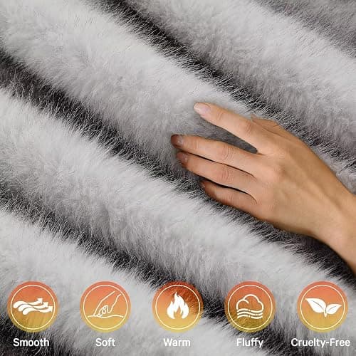 Faux Fur Heated Electric Blanket Throw, 50"X60" Heating Blanket Gifts for Women Mom Winter Warming Warm Luxury Super Cozy Fuzzy Heavy Plush Fluffy Decor, 10 Heat Levels 8H Auto Off,White thumbnail 3
