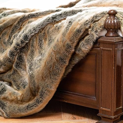 BATTILO HOME Luxury Brown Faux Fur Blanket Thick Warm Elegant Cozy Fuzzy Throw for Couch, Bed, Sofa Fluffy Blankets Decorative Reversible to Plush Velvet, 50"x60" thumbnail 2