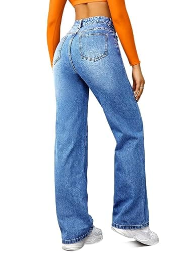 FUNUCA Straight Leg Jeans for Women,High Waisted Wide Leg Loose Microelastic Boyfriend Denim Pants thumbnail 2