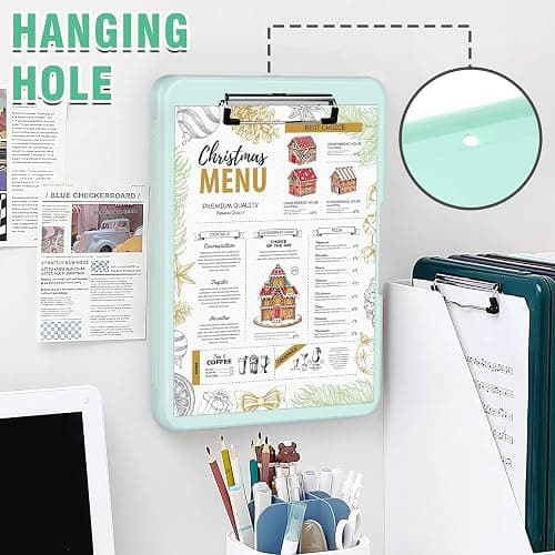 ANZNKU Clipboards with Storage, 13x9.6 Heavy Duty Nursing Clipboard Foldable, Plastic Storage Clipboard with Pen Holder, Cute Clip Board Folder for Teacher Nurse Work, School & Office Supplies(Green) thumbnail 4