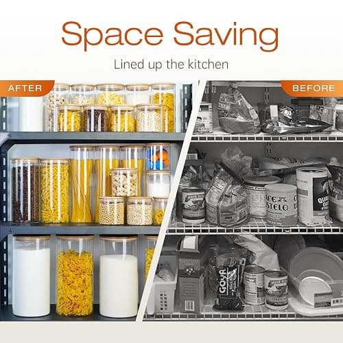 HomArtist Glass Jars with Bamboo Lids 53 FL OZ [Set of 4], Glass Canisters with Airtight Lids, Glass Food Storage Containers for Pasta, Oats, Coffee, Flour, Sugar, Rice, Best for Kitchen & Pantry thumbnail 6