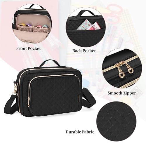 Teamoy Journal Supplies Storage Case, Journal Supplies Holder with Detachable Pen Slots, Travel Organizer Holder for B5 Notebooks, Planner, Pens, Journal Supplies and Accessories, Black Quilted thumbnail 7