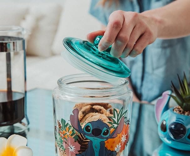 Silver Buffalo Disney Lilo & Stitch Tropical Glass Cookie Snack Candy Jar With Lid (Small) thumbnail 4