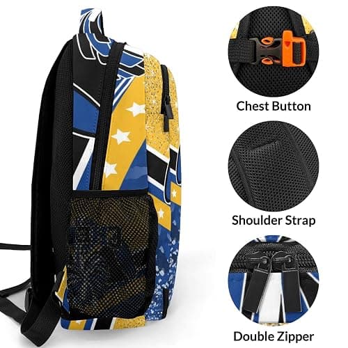 Zaaprint Cheer Backpack Cheerleader Bags Schoolbag Casual Day Pack with Name(Blue Gold) thumbnail 5