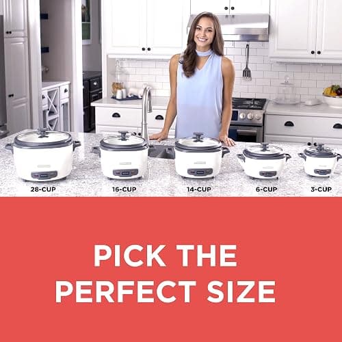 BLACK+DECKER Rice Cooker 6-Cup (Cooked) with Steaming Basket, Removable Non-Stick Bowl, White thumbnail 8