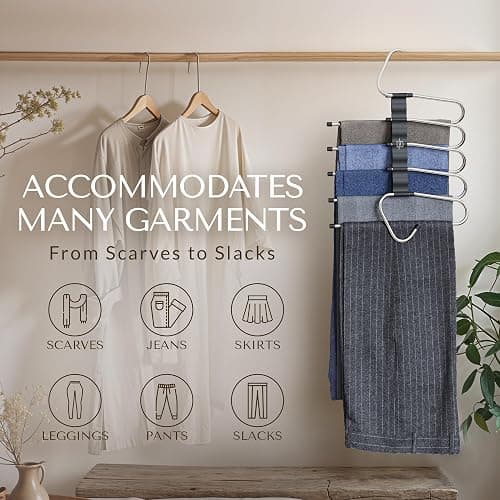 MORALVE Pants Hangers Space Saving - 2 Pack - Non-Slip Multi-Layer Space Saving Hangers - Multifunctional Clothing Rack for Closet Storage - Ideal for Jeans, Trousers, Skirts, Scarves & Slacks (Black) thumbnail 5