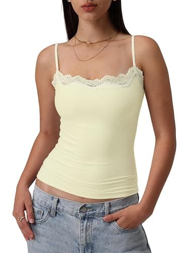 Starrylion Padded Lace Cami Top Double Lined Sexy Tank Top Spaghetti Strap Club Party Shirt - Image 1
