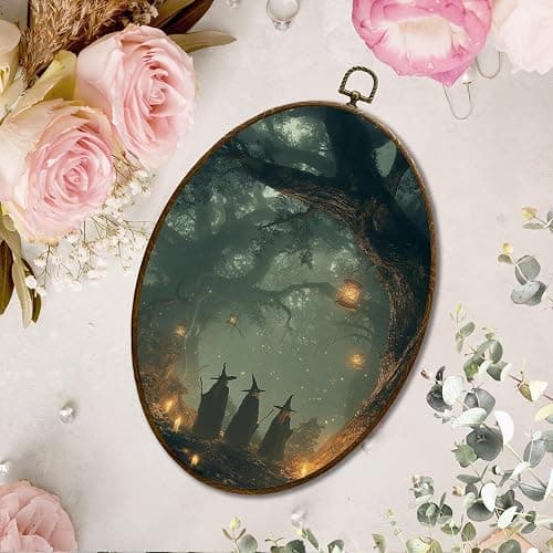 JQF Dark Academia Fantasy Forest Witchy Oval Wall Decor, Gothic Oval Canvas Wall Art, Whimsical Magical Forest Witchy Framed Prints Hanging Decor for Home Bedroom Living Room, 8.5x11.5 Inch thumbnail 3