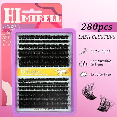C Curl Lash Clusters Extensions 280 Pcs Individual Eye lash Clusters 100D Cluster Lashes Fluffy Wispy Lash Clusters Makeup at Home - DIY Lash Extension Kit for Self Application (9-18MM) Mix thumbnail 2