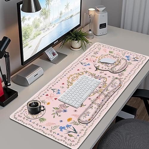 Romantic Pink Floral Mouse Pad, XXL Large Desk Mat Extended Reading Desk pad, 4PCS Non-Slip Rubber Base Computer Big Mousepads for Work, Game, Office, Home Decor Gifts Accessories I Cute Collection thumbnail 2