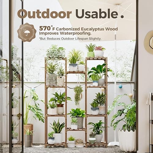 Bamworld Plant Stand Indoor Outdoor Tall Plant Shelf for Multiple Plants Pots Wood Flower Stand Large Flower Holder for Living Room, Patio, Balcony, Garden Decor, Brown thumbnail 4