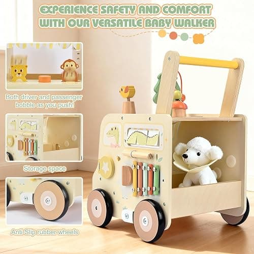 Pithfor Wooden Activity Cube Push Walker, Wooden Baby Walker, Montessori Toys for Babies 10-12 Months 1 2 3 Years Old Boys & Girls, Help Learning to Walk & Sit-to-Stand thumbnail 5