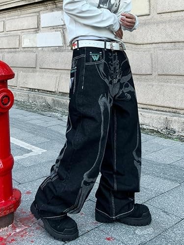 Men's Y2K Baggy Jeans Wide Leg Denim Pants Vintage Streetwear Skate Jeans Loose Fit Hip Hop thumbnail 5