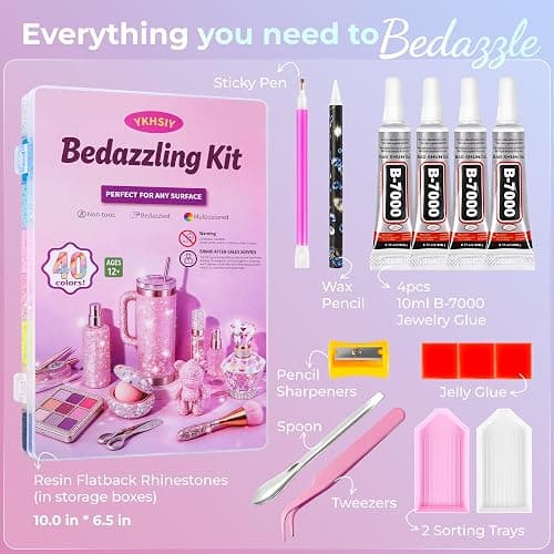 Bedazzling Kit 40000Pcs 40 Colors Resin Jelly Rhinestones, Multicolor 3mm Flatback Gems for Diamond Art, Bedazzler Kit with 4Pcs 10ml B7000 Jewelry Glue & Tools for DIY Nail Art Crafting Makeup Adults thumbnail 4