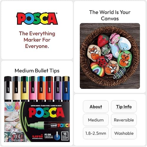 uni POSCA PC-5M Water-Based Paint Markers, Reversible Medium Tip (1.8-2.5mm), Assorted Colors, 16 Pack thumbnail 3