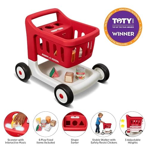 Radio Flyer Toddler Shopping Cart Walker with Wheels, Lights, and Sound for ages1+, Educational and Imaginative Play and Walk Behind thumbnail 3
