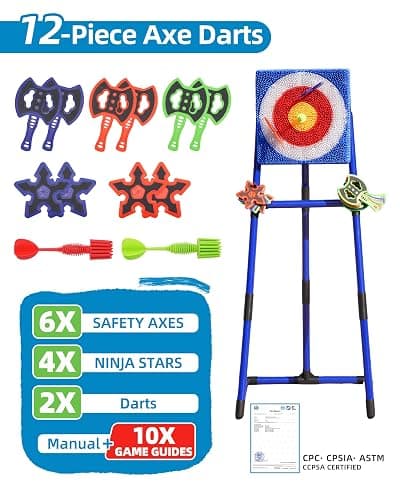 Axe Throwing Game for Backyard with Bristle Target & 12 Throwing Axes Set, Indoor & Outdoor Games for Adults, Kids & Family, Yard Games Toys, Axe Throwing Target,Dart Board,Carnival Games(Blue) thumbnail 3